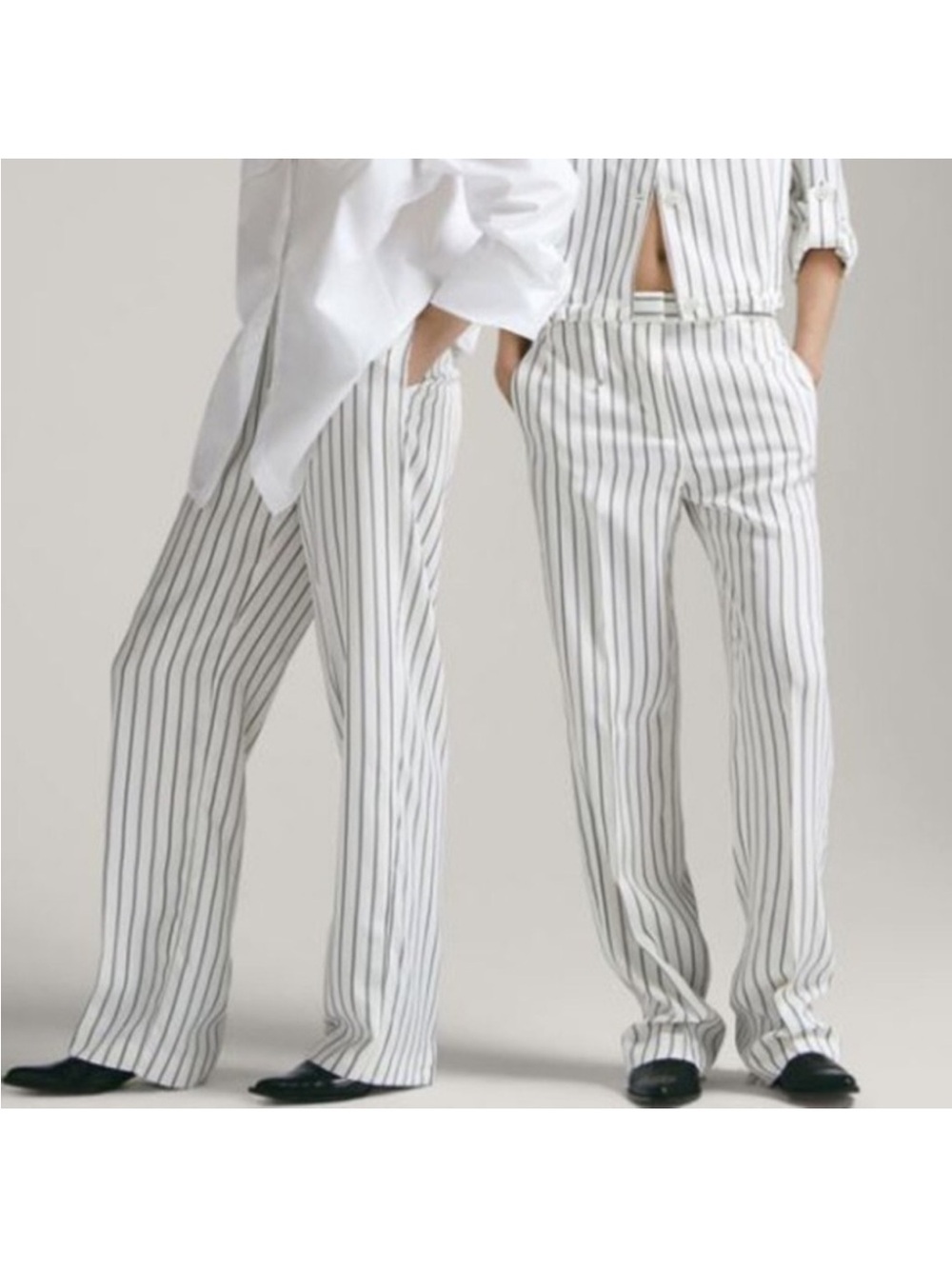 Massimo Dutti Cream Trousers with Blue Pinstripes NWT 12